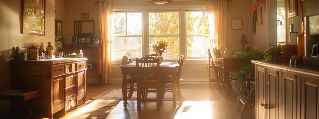 a beautifully shot, sunlit interior of a home in saint george, showcasing common issues like peeling paint, water stains, and outdated fixtures, inviting potential buyers to envision their future in a new space.