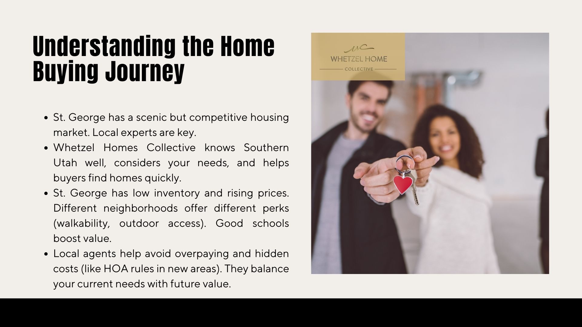 Smiling couple with a heart-shaped keychain in a cozy setting, representing Whetzel Homes Collective's home buying guidance.
