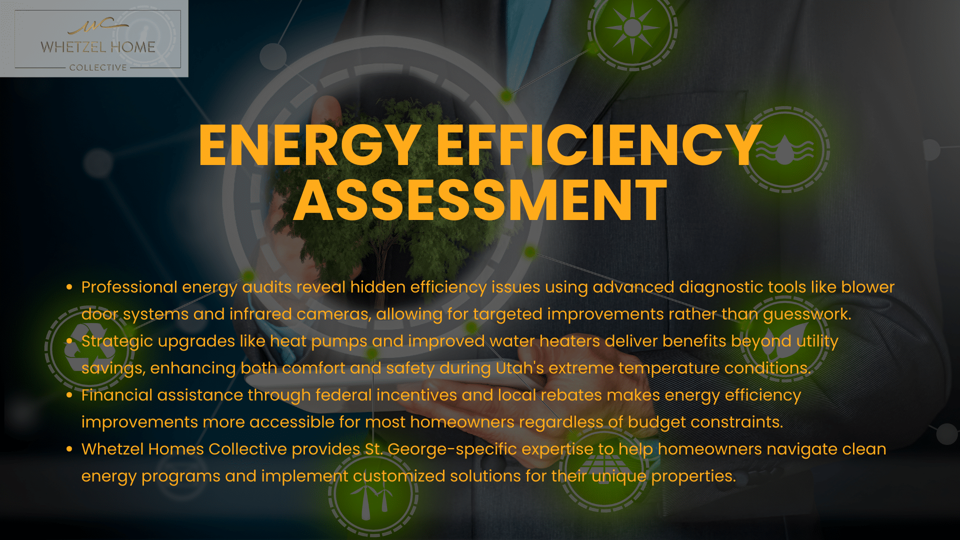 Energy efficiency assessment tools like blower doors and infrared cameras at Whetzel Homes Collective, St. George, Utah.
