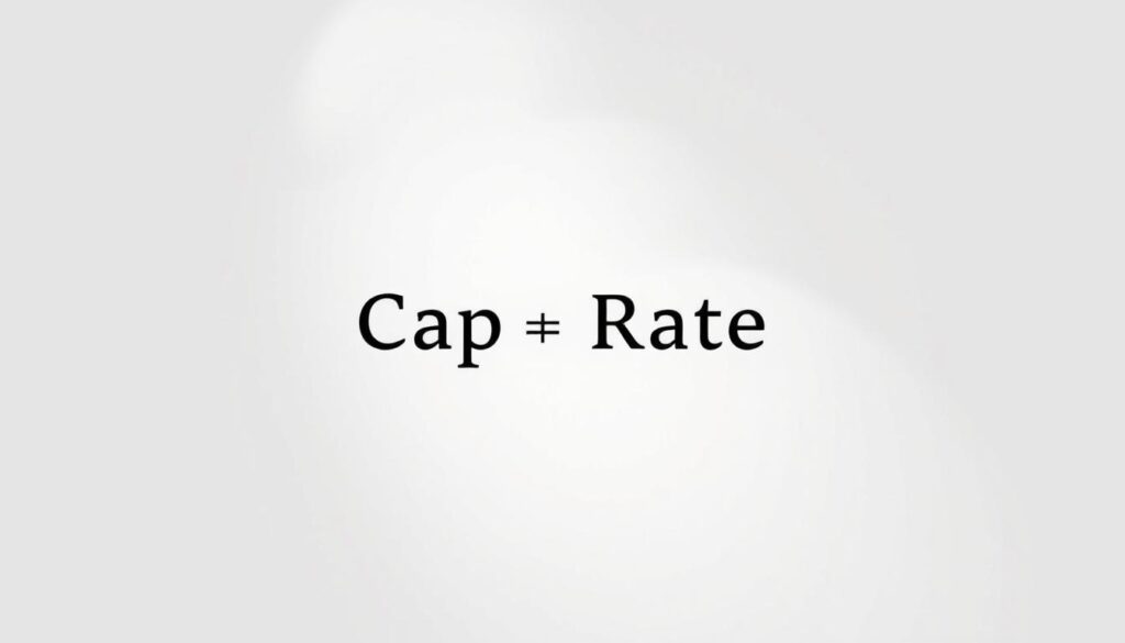 A clean, minimalist illustration of the "Cap Rate Formula" in a commercial real estate context. A large, centered equation with the formula clearly displayed, surrounded by a simple, neutral background that evokes professionalism and financial expertise. Soft, directional lighting from the top left casts subtle shadows, adding depth and dimension. The composition is balanced and visually appealing, designed to effectively convey the key concept to the reader.