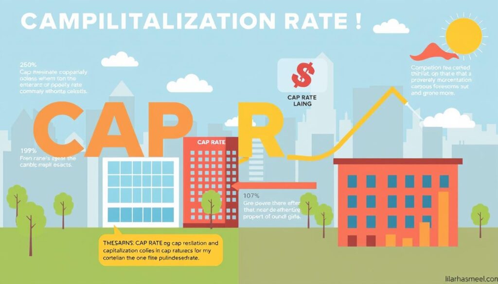 Generate an image representing the concept of cap rate in commercial real estate