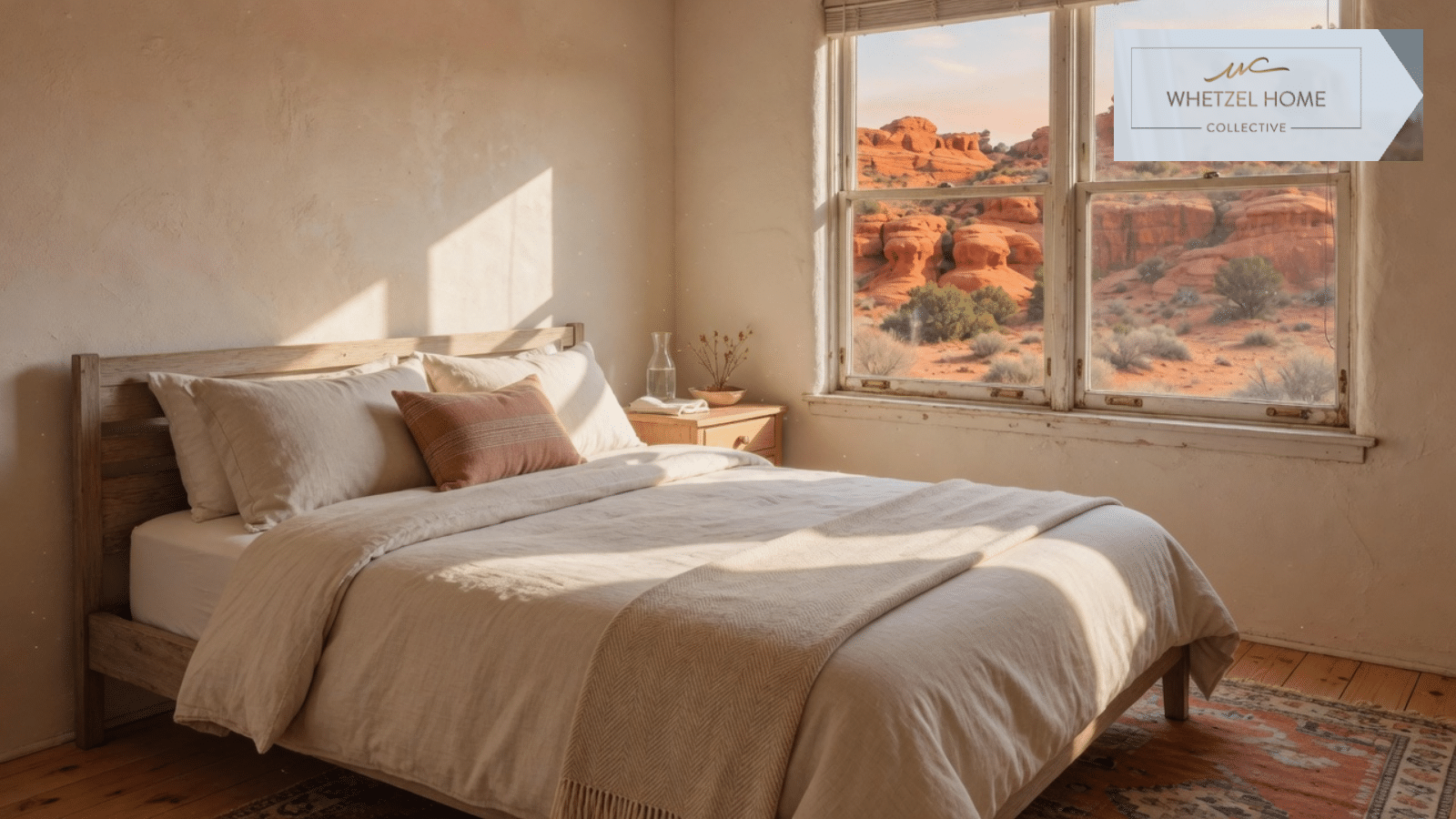 A made bed in a guest room