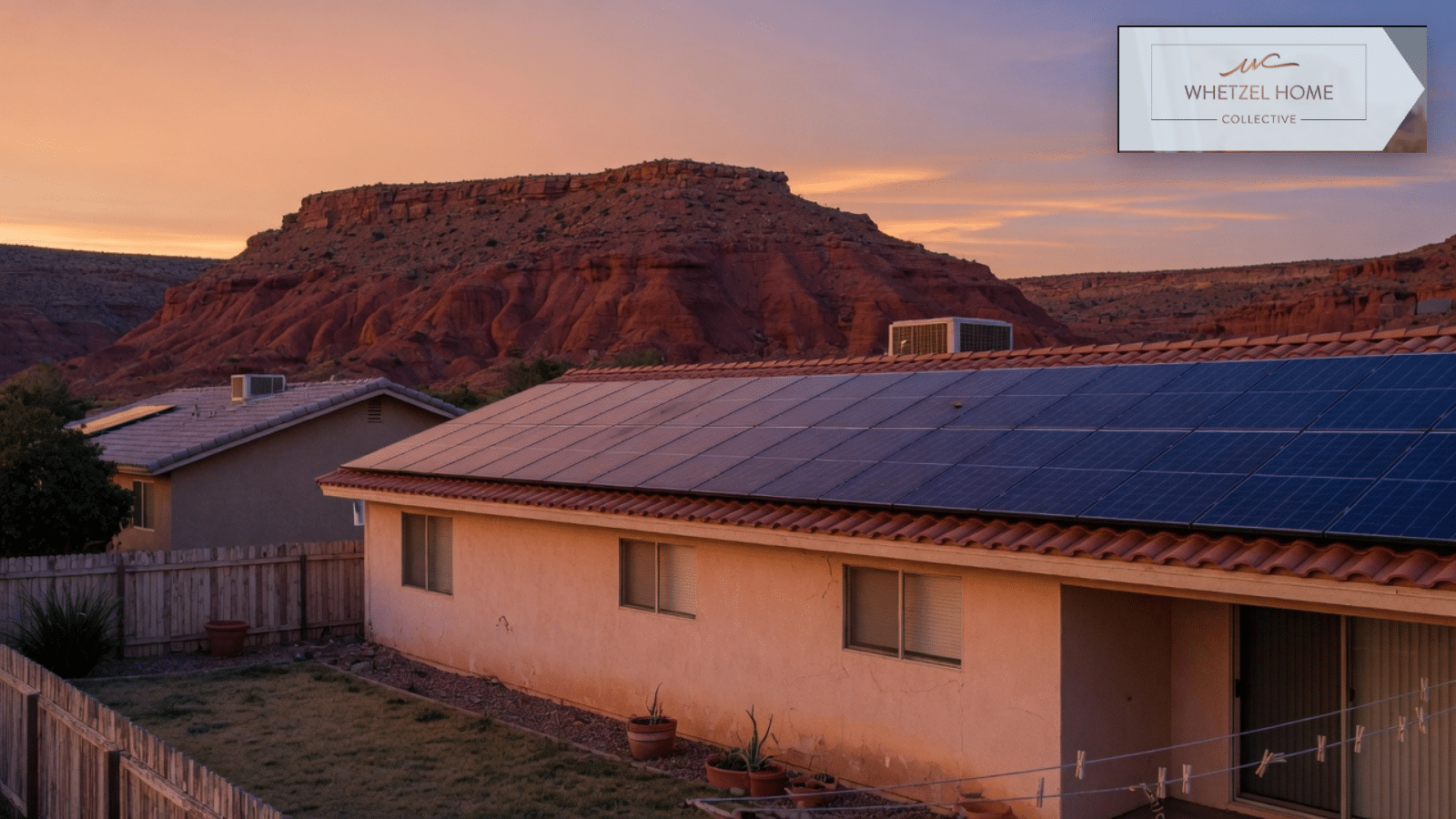 A southern Utah home with rooftop solar at sunset