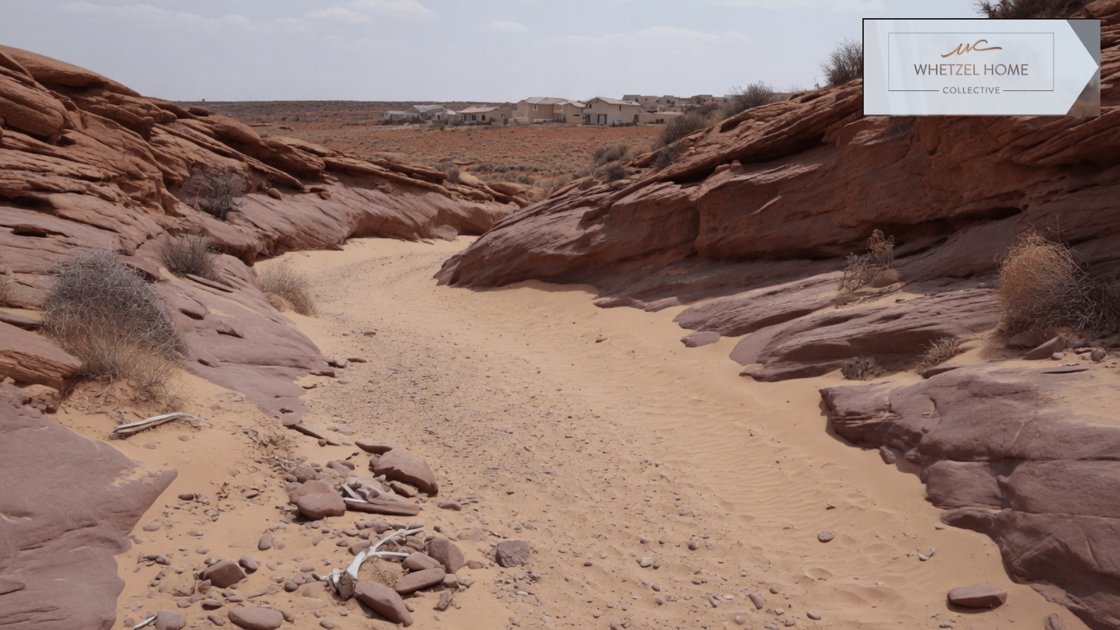 Dry desert wash near a southern Utah neighborhood