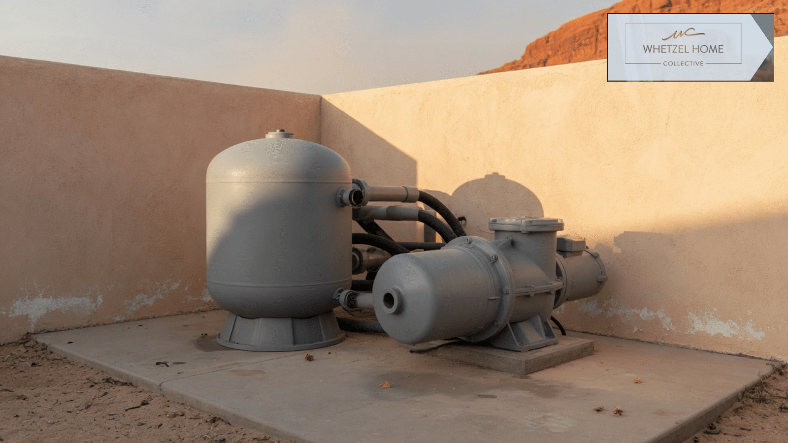 Pool pump and filter equipment on a concrete pad