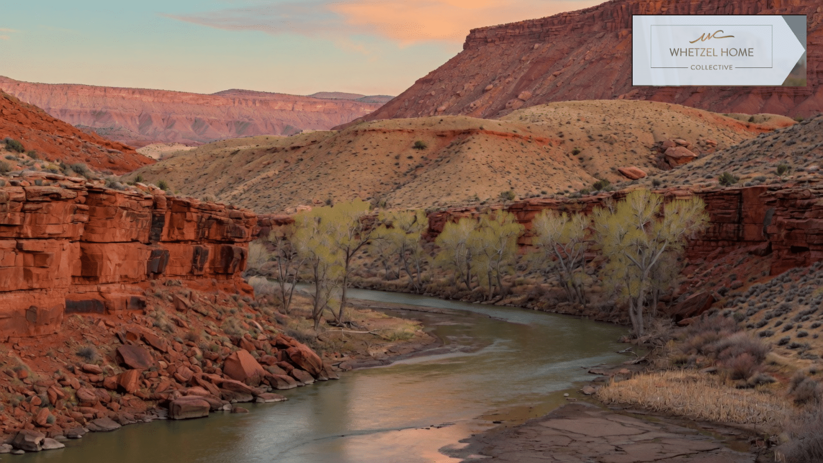 A desert river corridor through red rock country